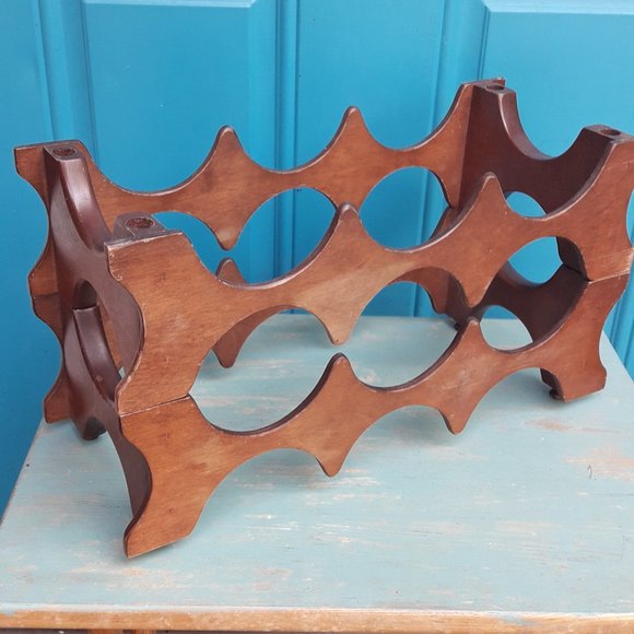 Wine Rack Vintage Teak Wood MCM Stackable Danish Wooden Mid Century Modern for 8 - Picture 6 of 16